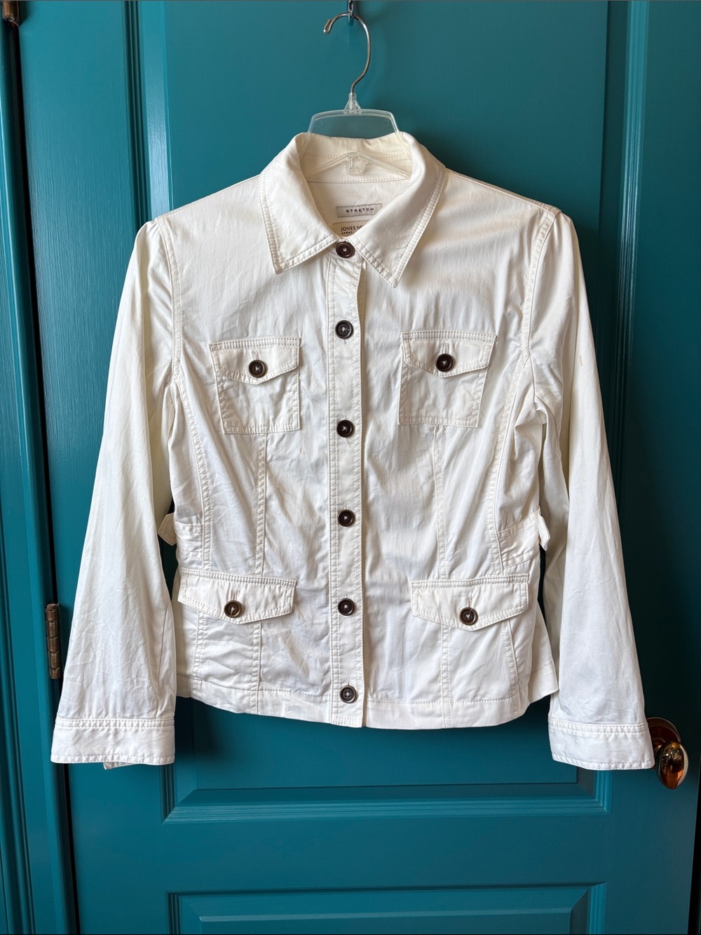 JONES NEW YORK SPIRT STRETCH MILITARY CROPPED JACKET SIZE MEDIUM